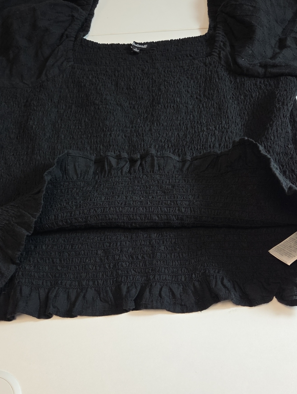 Madewell Black Smocked Ruffle Trim Peasant Top Size L - Picture 8 of 8